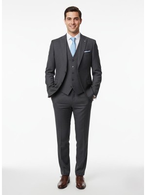 Presto Erkek Armürlü 6 Drop Kruvaze Yelekli Slim Takım Elbise Lacivert 778-200