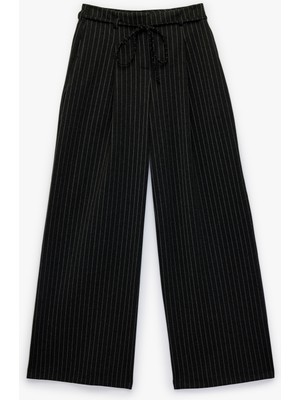 Koton Beli Bağcıklı Normal Bel Viskon Karışımlı Geniş Paça Pantolon