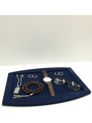 Megass Dekor Süet Kumaş Lacivert Renk 34,5/27 cm Kolye Ucu Küpe Yüzük Takı Servis Sunum Tablası