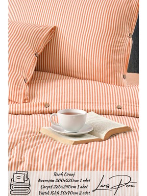 Battal Boy Düğmeli Pamuklu Ranforce Çizgili Nevresim Takımı King Size Duvet Coverse