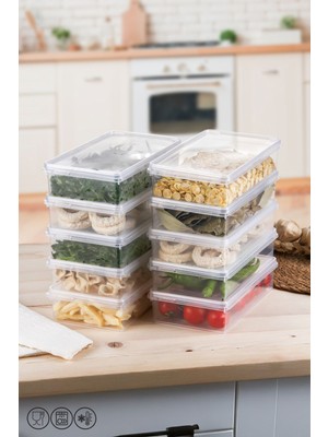 Pazarika Plastik Saklama Kabı 2 Litre 10 Adet Kendinden Kapaklı Dondurucu Kabı Hava Almaz 24X14X6 cm