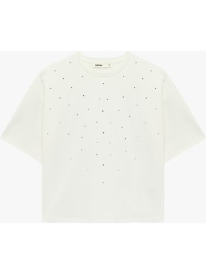 Koton Regular Fit Kısa Kollu Bisiklet Yaka Taş Detaylı Tişört