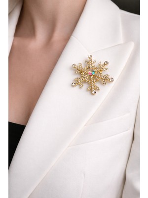 Modex Çok Taşlı Işıltılı Kar Tanesi Iğneli Broş (4cm)