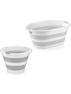 2'li Set Katlanabilir Çamaşır Sepeti Katlanabilir Akordiyon Su Kovası Yeni Nesil Temizlik Seti