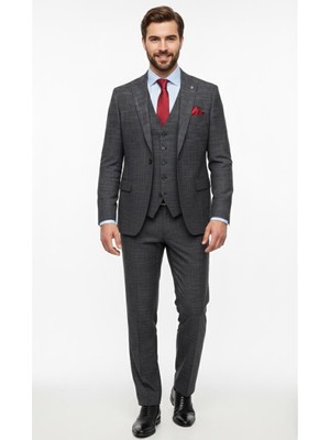 Presto Erkek Armürlü 6 Drop Yelekli Slim Takım Elbise Siyah 788-001