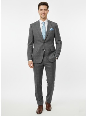 Presto Erkek 4 Drop Regülar Piti Kare Ekose Takım Elbise Siyah 481-001