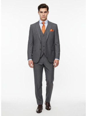 Presto Erkek Yelekli Slim Battal Takım Elbise 6 Drop Antrasit 792-090