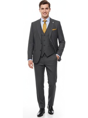 Presto Erkek Slimfit 6 Drop Yelekli Takım Elbise Siyah 794-001