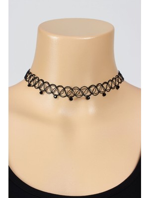 Shiklik Kadınlar Için Inci Boncuklu Siyah Kauçuk Model Kolye