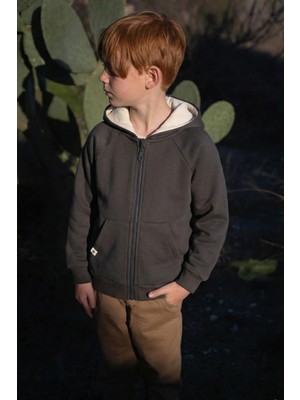 Kapşonlu Fermuarlı Hırka 1-14 Yaş Antrasit