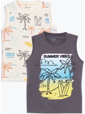 Lc Waikiki Yeni Sezon Bisiklet Yaka Baskılı Erkek Çocuk Atlet 2'li