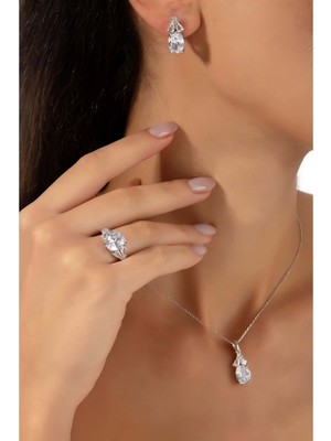 By More 925 Ayar Pırlanta Modeli Zirkon Taşlı Gümüş Takı Seti - 15