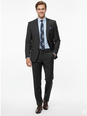 Presto Erkek Slimfit Çizgili Yün Takım Elbise 6 Drop Siyah  2127-001