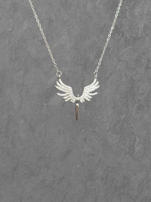 Stainless Steel Gold Renk Melek Kanadı Figürlü Zirkon Taşlı Kolye