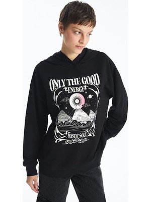 Lc Waikiki Yeni Sezon Baskılı Uzun Kollu Oversize Kadın Kalın Hoodie