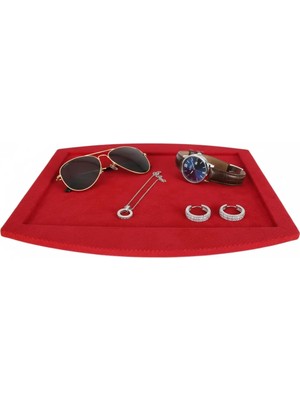 Megass Dekor Süet Kumaş Kırmızı Renk 34,5/27 cm Kolye Ucu Küpe Yüzük Takı Servis Sunum Tablası