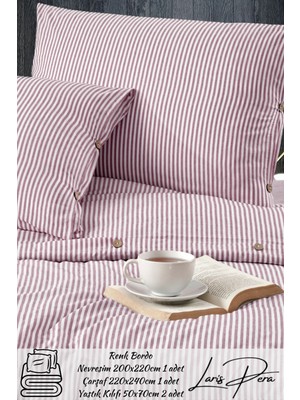 Battal Boy Düğmeli Pamuklu Ranforce Çizgili Nevresim Takımı King Size Duvet Coverse