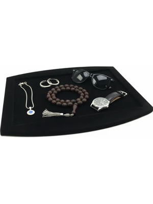 Megass Dekor Süet Kumaş Siyah Renk 34,5/27 cm Kolye Ucu Küpe Yüzük Takı Servis Sunum Tablası