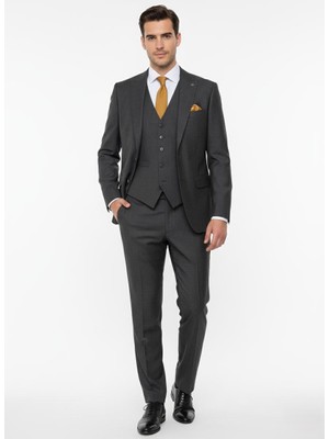 Presto Erkek Slimfit 6 Drop Yelekli Takım Elbise Füme 787-700