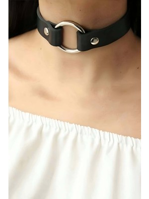 MOTTO10 Butik Tek Halka Detaylı Ayarlanabilir Şık Deri Choker - APFT684