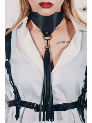 MOTTO10 Butik Püsküllü Şık Deri Choker Tasma Boyun Aksesuar - APFT659