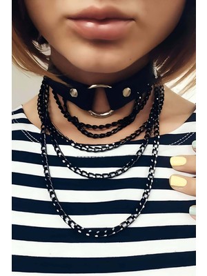 MOTTO10 Butik Taşlanmış Siyah Zincirli Tasma - APFT308