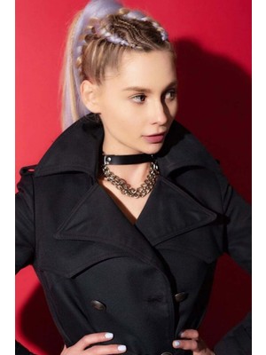 MOTTO10 Butik Zincir Detaylı Zarif Deri Choker Tasma - APFT668-S1