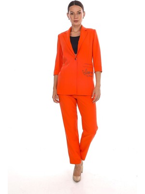 White Diamond Cep Baskılı Ceket Takım 40 - Orange