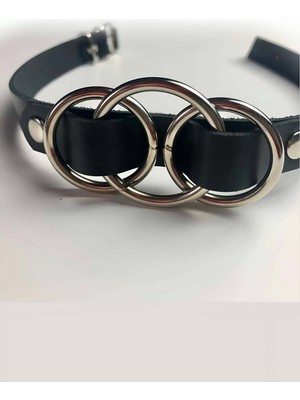 MOTTO10 Butik Üçlü Halka Detaylı Ayarlı Şık Deri Choker - APFT681