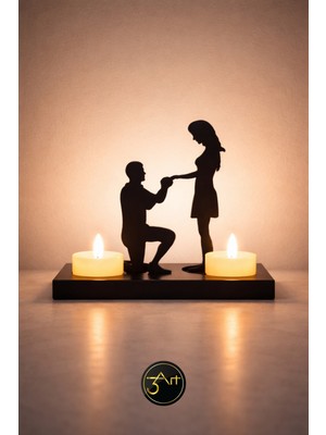 3art Metal Dekorasyon Dekoratif  Mumluk – Romantik Çift & Kalp  Silüeti  - Modern Masa & Salon Dekoru