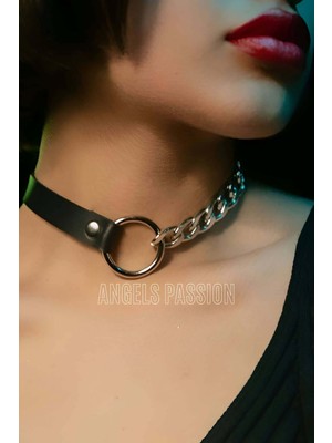 MOTTO10 Butik Zincirli Deri Choker, Zincir Detaylı Seksi Choker - APFT590