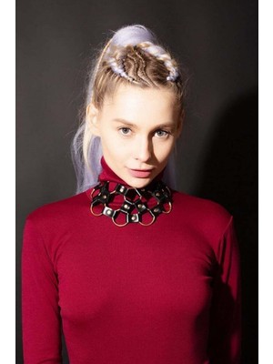 MOTTO10 Butik Halka Detaylı Deri Choker Boyun Aksesuar - APFT657-S1