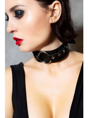 MOTTO10 Butik Halka Detaylı Geniş Şerit Ayarlı Şık Deri Choker - APFT671