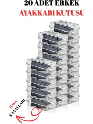 20 Adet Erkek Ayakkabı Kutusu Büyük Boy Ayakkabı Saklama Düzenleyici Organizer Şeffaf