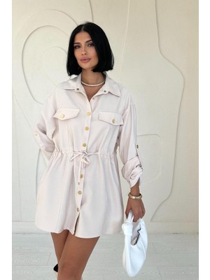 Etiler Collection Bej Çıtçıtlı Tünelli Gömlek