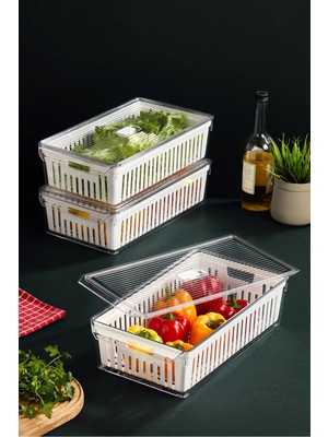 Pazarika 3'lü Süzgeçli Hava Alma Özellikli Buzdolabı Düzenleyici Buzdolabı Içi Düzenleyici Organizer Mega Boy