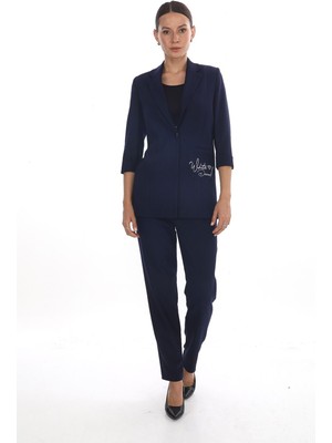 White Diamond Cep Baskılı Ceket Takım 42 - Lacivert