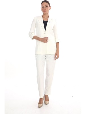 White Diamond Broş Detaylı Ceket Takım 38 - Beyaz