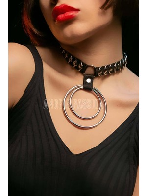 MOTTO10 Butik Şık Elastik Choker - Halka Detaylı Lastik Kolye - Şık Lastik Choker Harness - APFT576