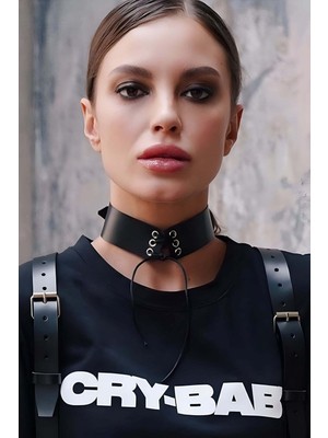 MOTTO10 Butik Ipli Bağlamalı Şık Deri Choker Tasma - APFT675
