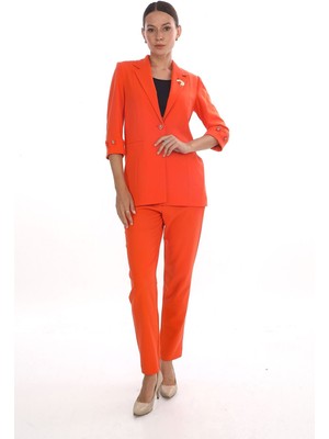 White Diamond Broş Detaylı Ceket Takım 40 - Orange