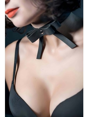 MOTTO10 Butik Fiyonklu Arkadan Bağlamalı Şık Deri Choker Boyun Aksesuar - APFT667