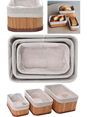 Bambu Üçlü Sepet Mutfak Çeyizlik 3 Boy Kaliteli 3 Parça Ekmek Sepeti