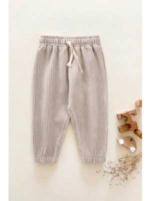 Cigit Fitilli Kadife Jogger Pantolon 1-10 Yaş Taş