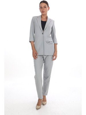 White Diamond Cep Baskılı Ceket Takım 38 - Gri