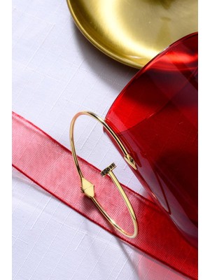 925 Ayar Gümüş Üzeri Altın Kaplama Taşlı Çivi Bilezik