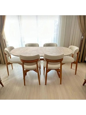 Ukbe Sofa Bohem 6 Lı Yemek Masası Sandalye Takımı Ahşap Polo