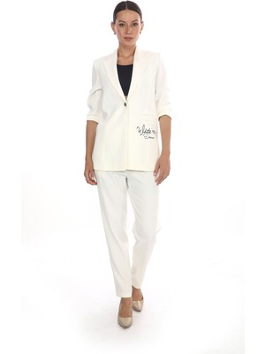 White Diamond Cep Baskılı Ceket Takım 40 - Beyaz