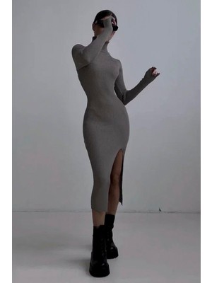 Madmext Vizon Balıkçı Yaka Yırtmaçlı Kadın Elbise MG1735