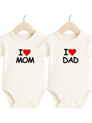 Babytex Bebek Body&zıbın %100 Pamuk 2li Baskılı Zıbın - I Love Mom & Dad